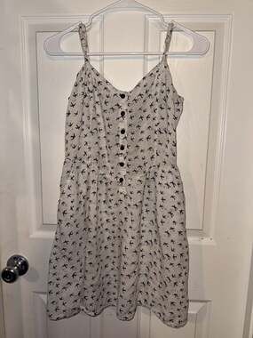 Atmosphere White Swallow Bird Print Button Front Mini Sundress